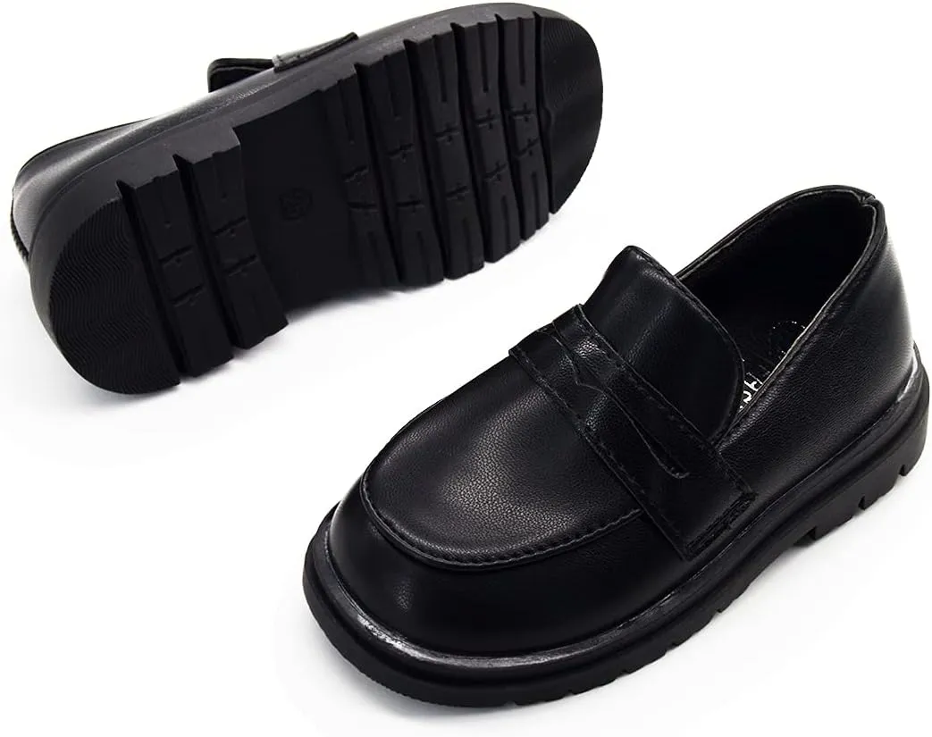 COSANKIM Toddler Boys Girls Dress Shoes PU Leather Lace Up Wedding School Uniform Loafer Flats Boys Dress Shoes