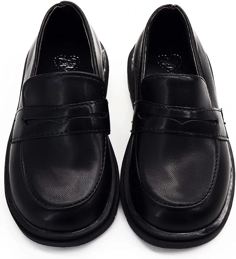 COSANKIM Toddler Boys Girls Dress Shoes PU Leather Lace Up Wedding School Uniform Loafer Flats Boys Dress Shoes