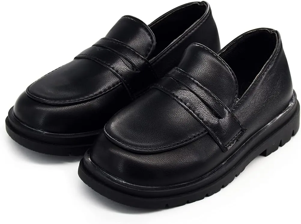 COSANKIM Toddler Boys Girls Dress Shoes PU Leather Lace Up Wedding School Uniform Loafer Flats Boys Dress Shoes