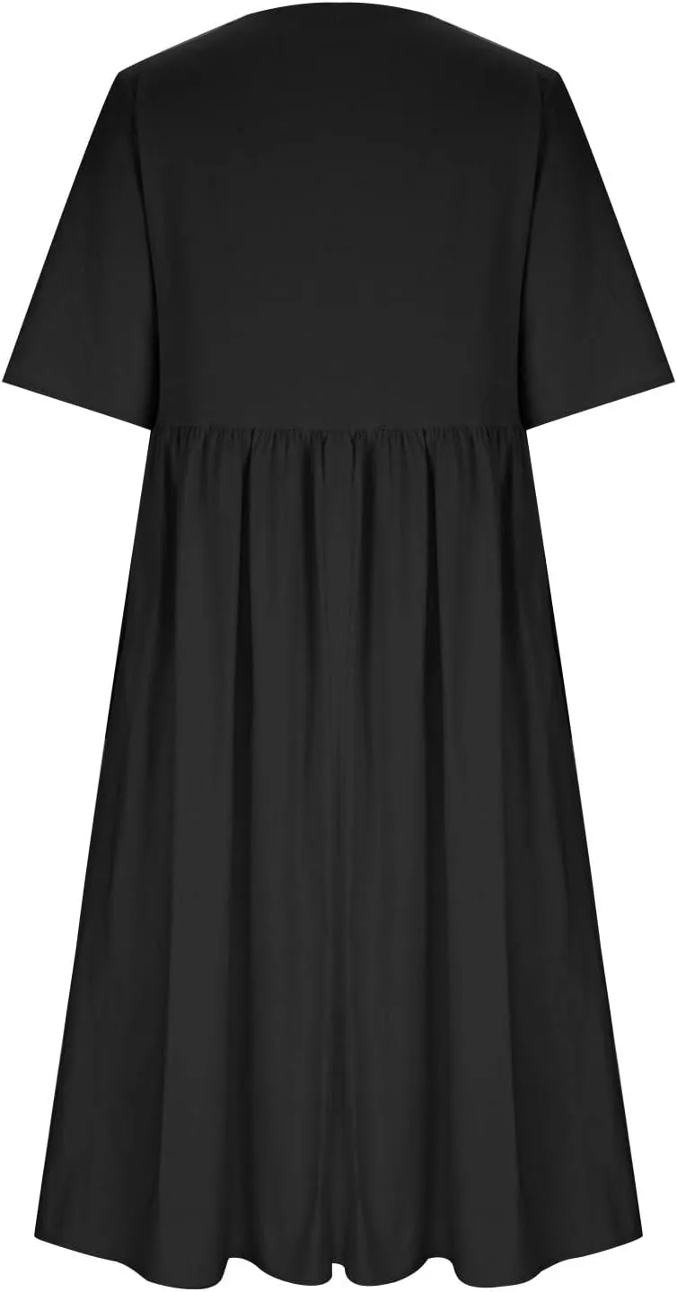 Cotton Linen Maxi Dresses for Women Casual Summer Plus Size Short Sleeve Tshirt Dress Ladies Beach Vacation Sundress