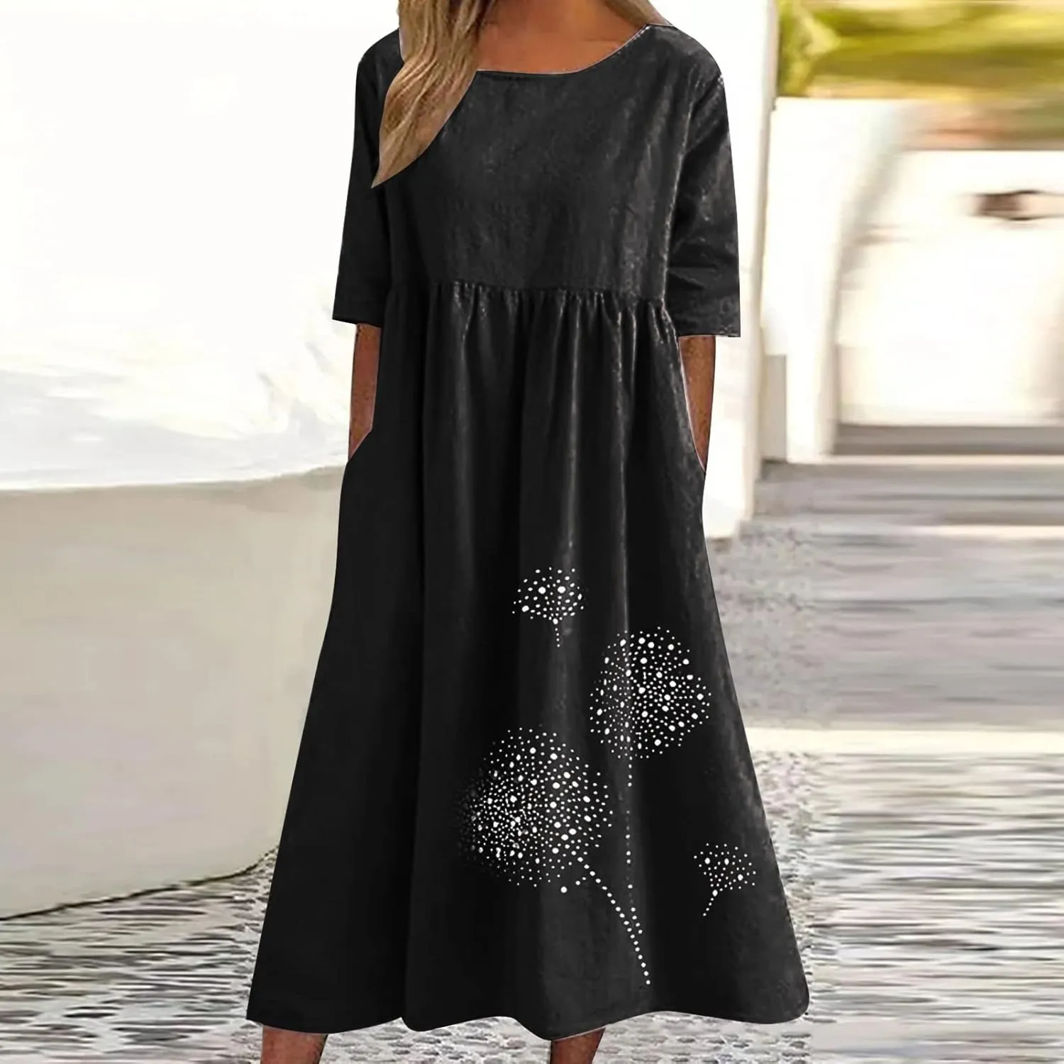 Cotton Linen Maxi Dresses for Women Casual Summer Plus Size Short Sleeve Tshirt Dress Ladies Beach Vacation Sundress