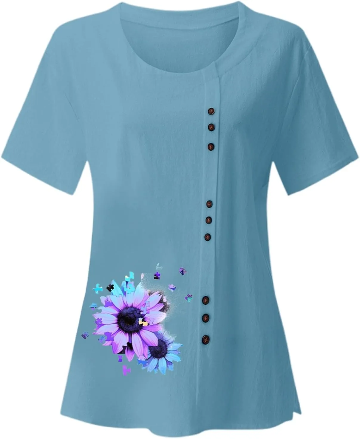 Cotton Tops for Women 2025 Summer Cotton Linen Shirts Scoop Neck Pleated Blouse Solid Color Cute Button Tunic Shirt