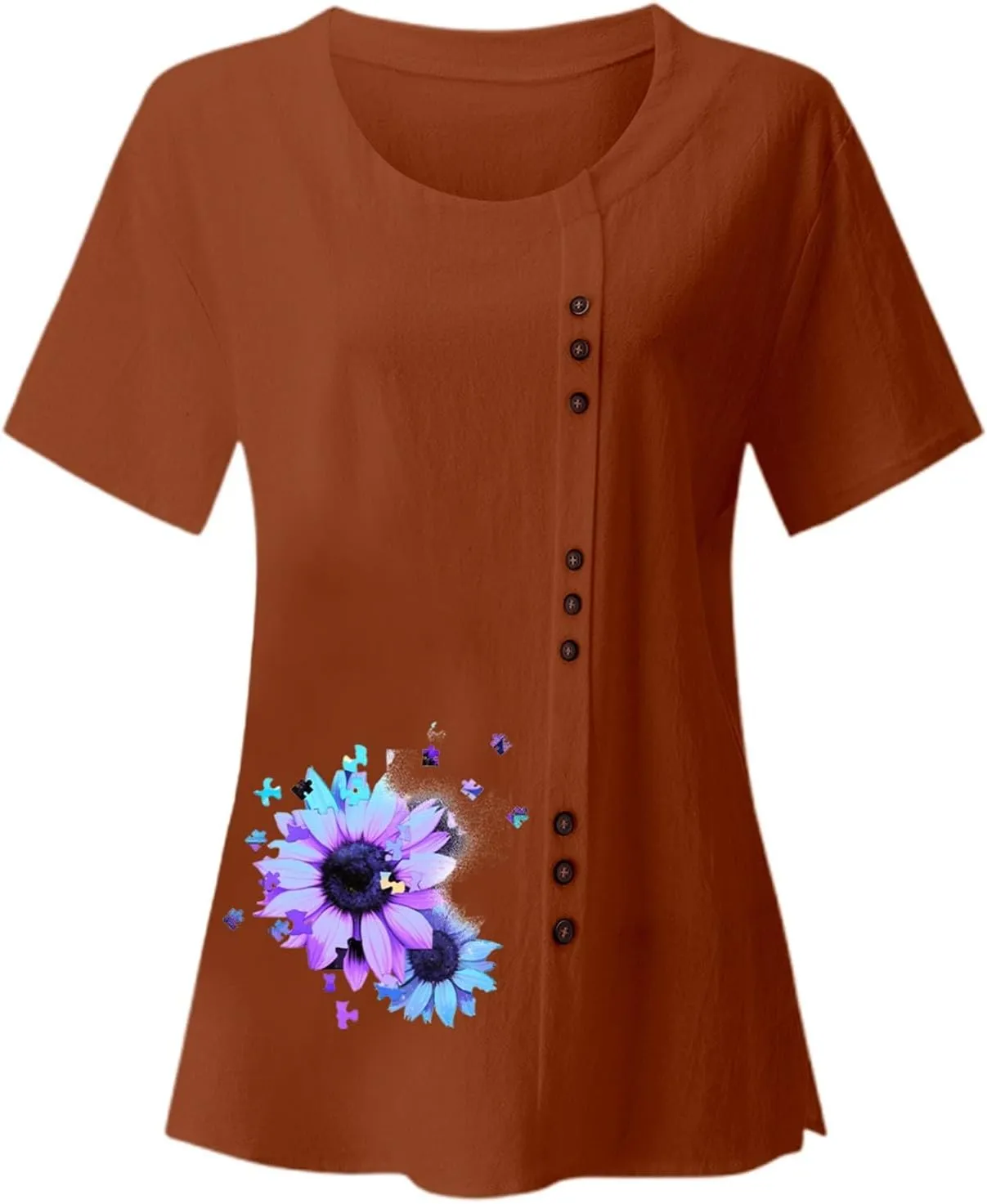 Cotton Tops for Women 2025 Summer Cotton Linen Shirts Scoop Neck Pleated Blouse Solid Color Cute Button Tunic Shirt