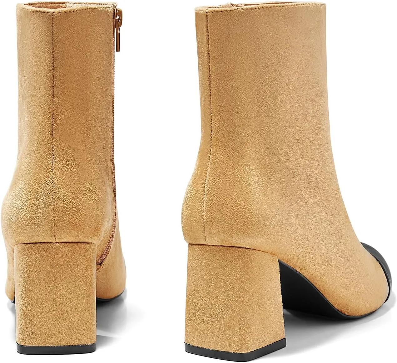 Coutgo Womens Ankle Boots Chunky Block Heel Two Tone Round Toe Side Zipper Dress Fall Booties Shoes