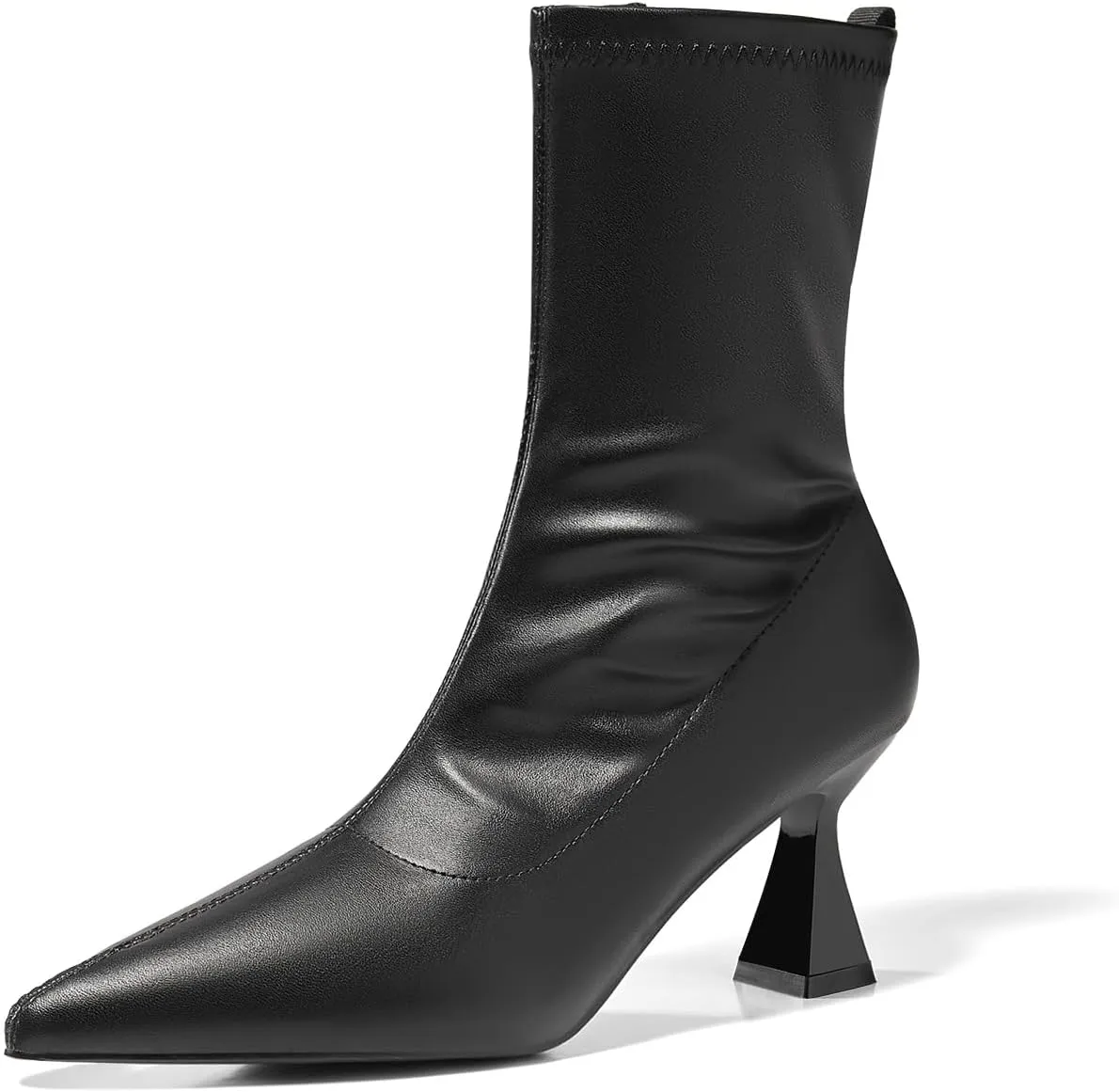Coutgo Womens Ankle Boots Pointed Toe Low Kitten Heel Side Zipper Office Dress Fall Booties Shoes