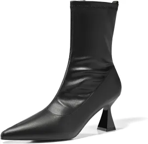 Coutgo Womens Ankle Boots Pointed Toe Low Kitten Heel Side Zipper Office Dress Fall Booties Shoes