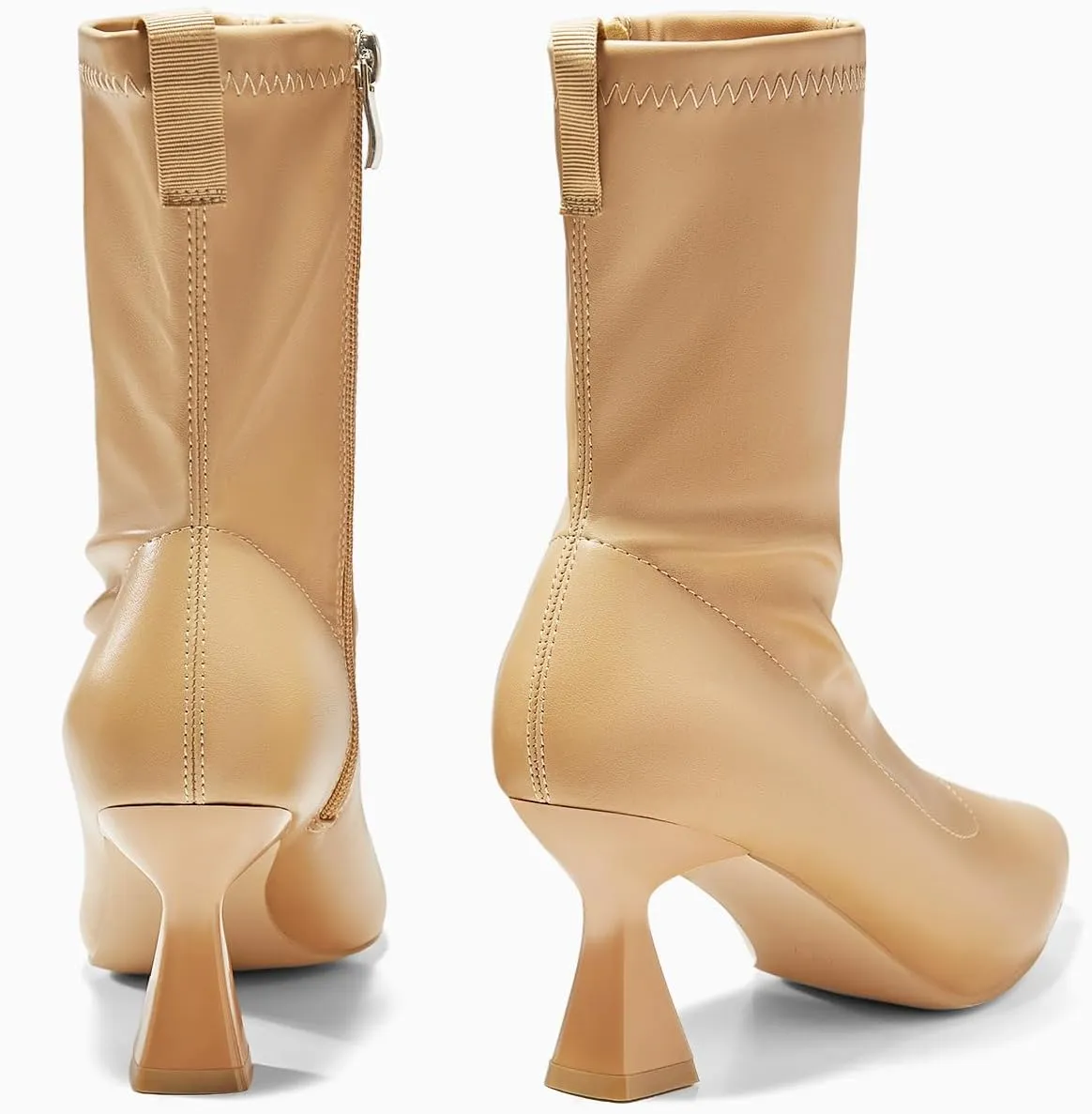 Coutgo Womens Ankle Boots Pointed Toe Low Kitten Heel Side Zipper Office Dress Fall Booties Shoes