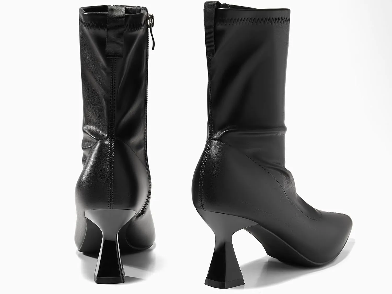 Coutgo Womens Ankle Boots Pointed Toe Low Kitten Heel Side Zipper Office Dress Fall Booties Shoes