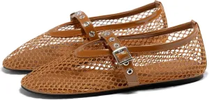 Coutgo Womens Mesh Ballet Flats Mary Jane Fishnet Ballerina Buckle Strap Comfortable Causal Dress Shoes