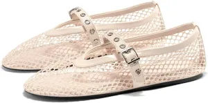 Coutgo Womens Mesh Ballet Flats Mary Jane Fishnet Ballerina Buckle Strap Comfortable Causal Dress Shoes