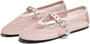 Coutgo Womens Mesh Ballet Flats Mary Jane Fishnet Ballerina Buckle Strap Comfortable Causal Dress Shoes