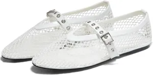 Coutgo Womens Mesh Ballet Flats Mary Jane Fishnet Ballerina Buckle Strap Comfortable Causal Dress Shoes
