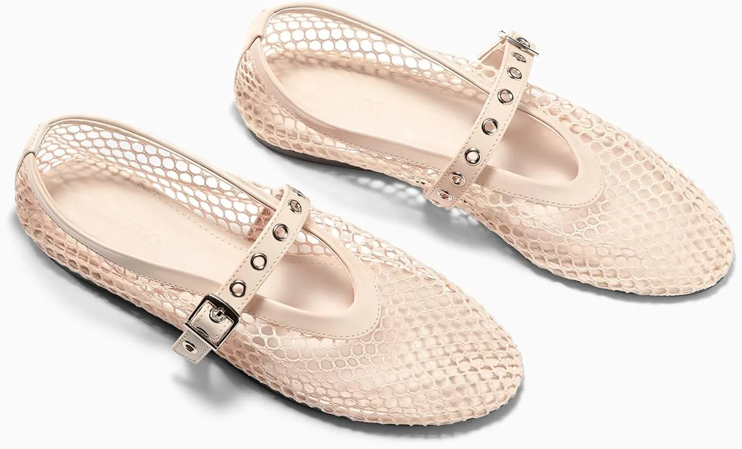 Coutgo Womens Mesh Ballet Flats Mary Jane Fishnet Ballerina Buckle Strap Comfortable Causal Dress Shoes