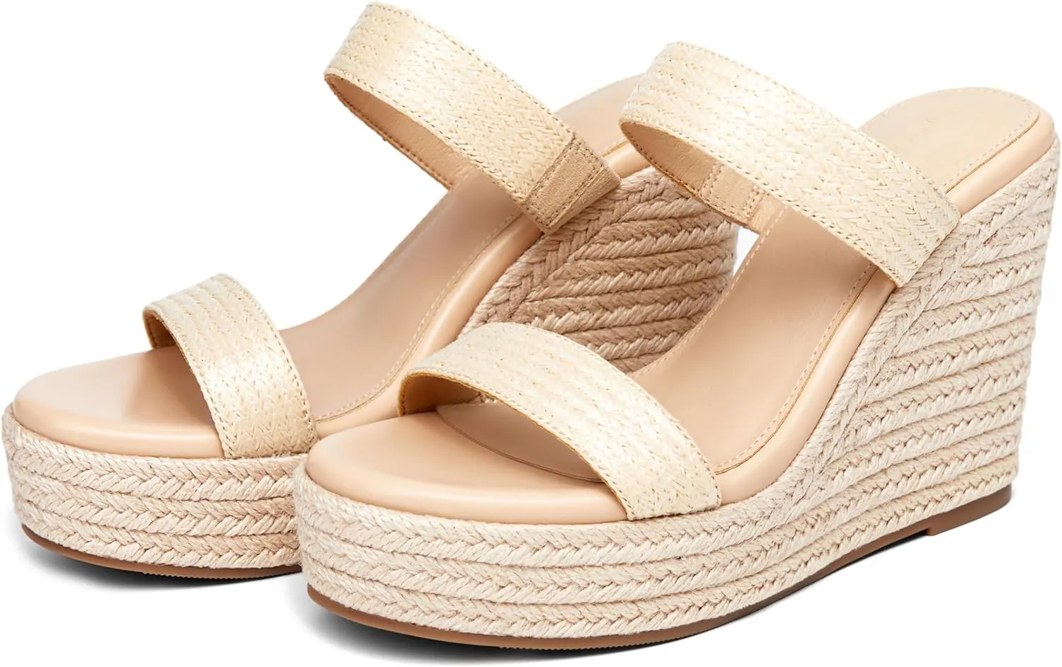 Coutgo Womens Wedge Platform Sandals Espadrilles Two Strap Woven Slip On Summer Cute Slide Sandals