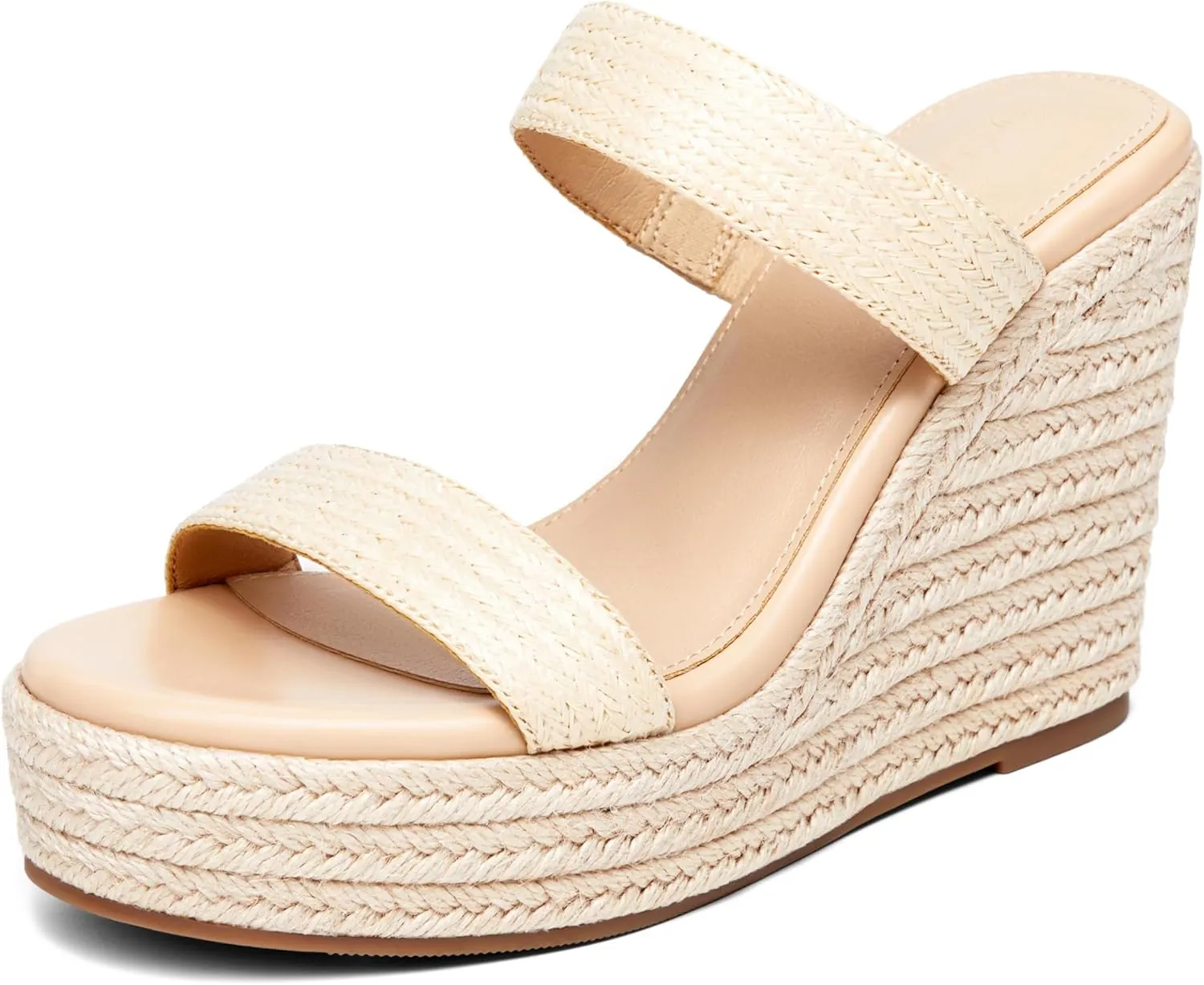 Coutgo Womens Wedge Platform Sandals Espadrilles Two Strap Woven Slip On Summer Cute Slide Sandals