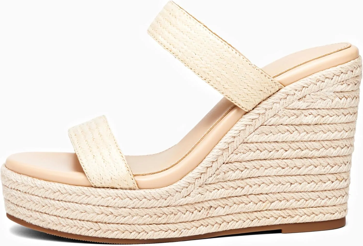 Coutgo Womens Wedge Platform Sandals Espadrilles Two Strap Woven Slip On Summer Cute Slide Sandals