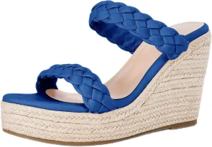 Coutgo Womens Wedge Platform Sandals Espadrilles Two Strap Woven Slip On Summer Cute Slide Sandals