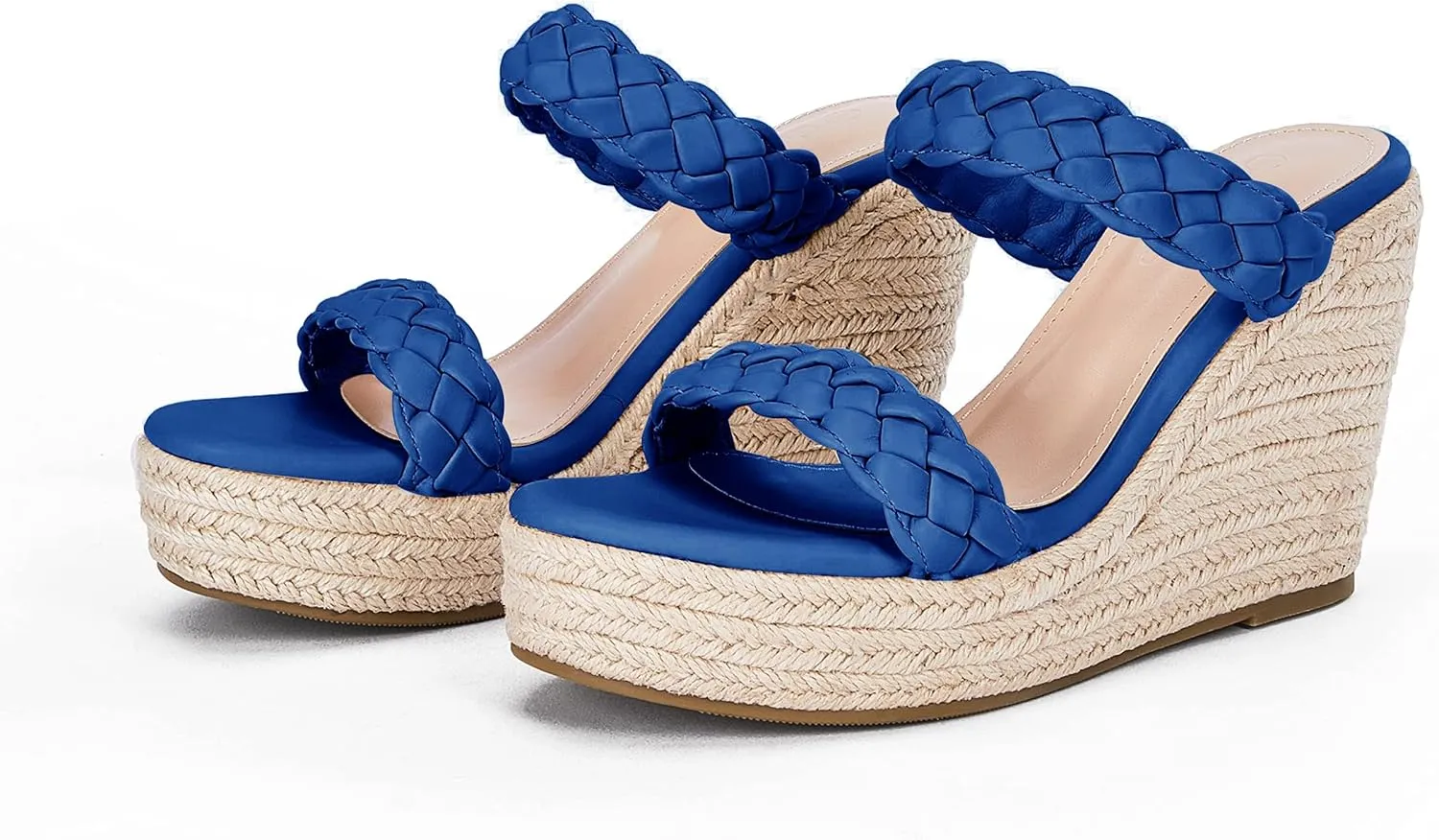 Coutgo Womens Wedge Platform Sandals Espadrilles Two Strap Woven Slip On Summer Cute Slide Sandals