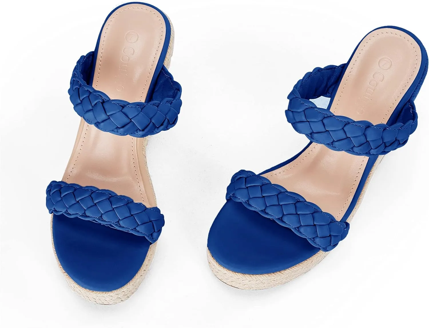 Coutgo Womens Wedge Platform Sandals Espadrilles Two Strap Woven Slip On Summer Cute Slide Sandals
