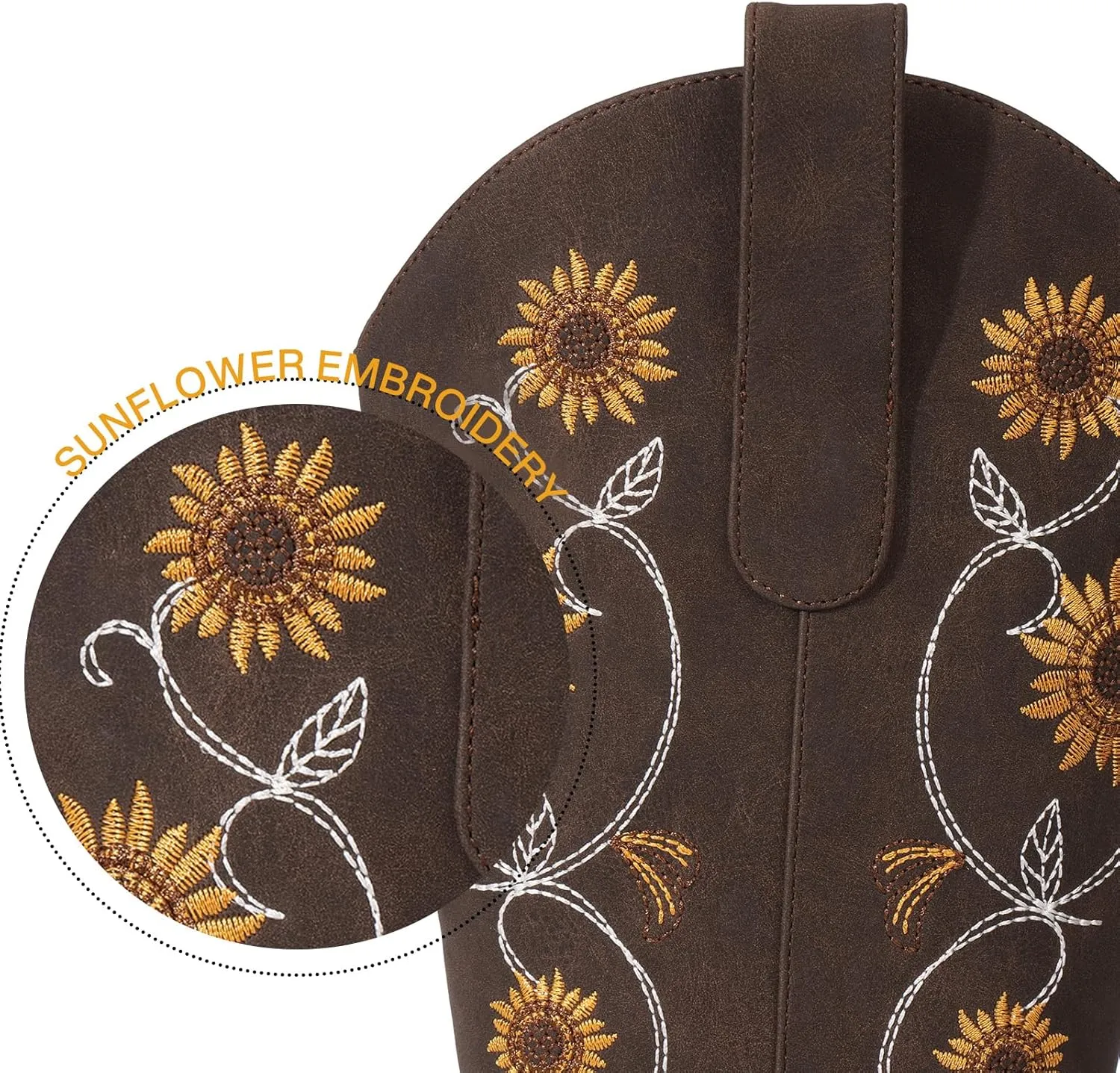Cowboy Boots for Women - Mid Calf Western Sunflower Cowgirl Boots with Floral Embroidery, Square Toe Stitched Pull On Retro Design, Perfect for Country Idyll, Concerts and More