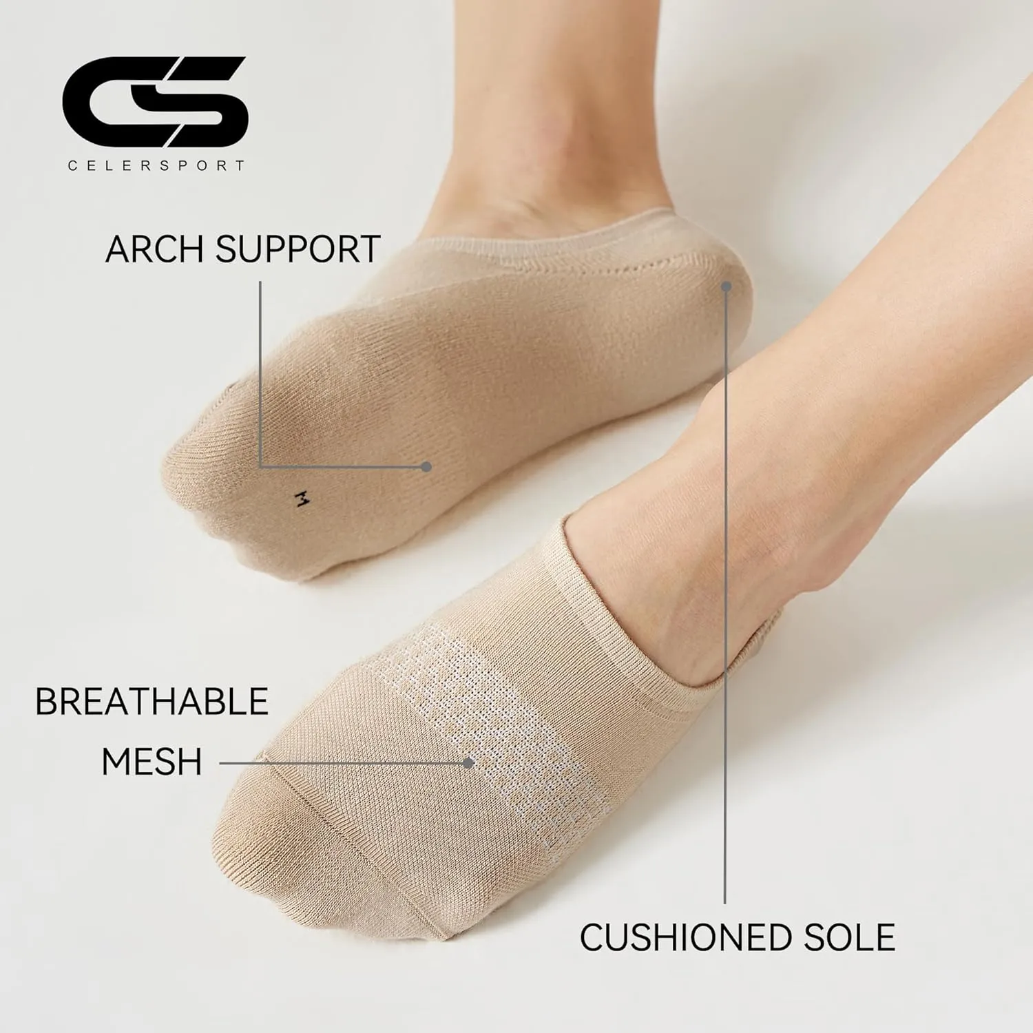CS CELERSPORT 4/8 Pairs No Show Socks Womens and Mens Athletic Cushioned Ankle Low Cut Invisible Non Slip Socks