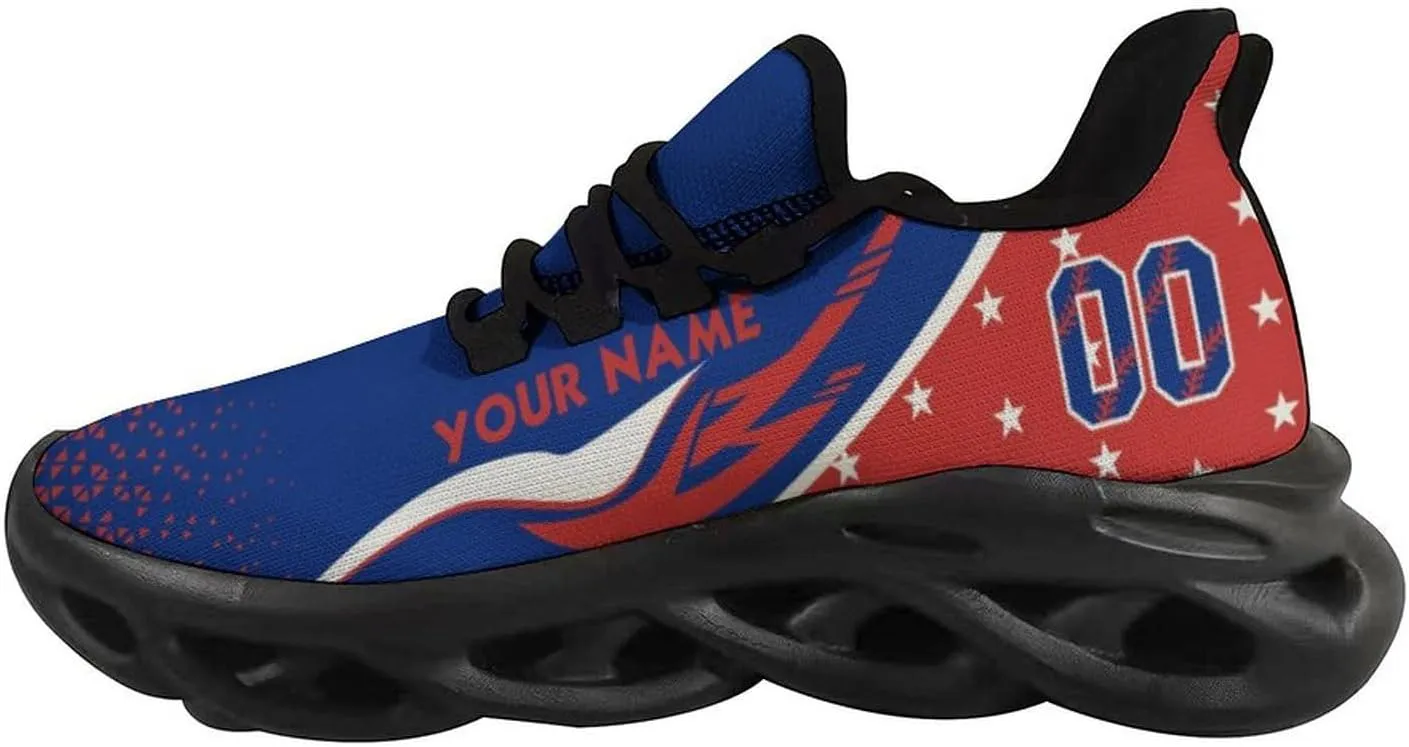 Custom Baseball Sneakers City Sports Slip-on Shoes Personalized Name Number, Gifts for Baseball Fans Men Women