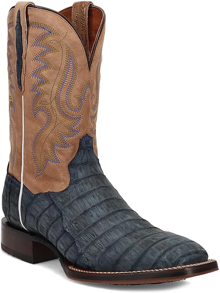 Dan Post Boots Mens Leon Embroidered Square Toe Pull On Dress Boots Mid Calf - Blue, Brown