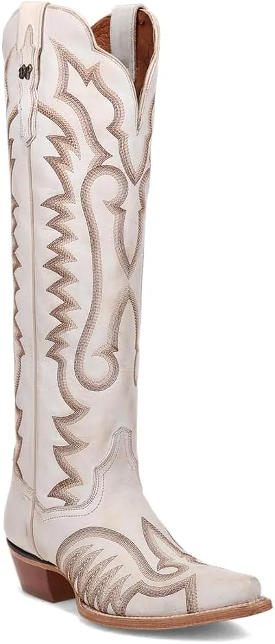 Dan Post Boots Womens Josie Embroidered Snip Toe Zippered Casual Boots Mid Calf Low Heel 1-2" - White