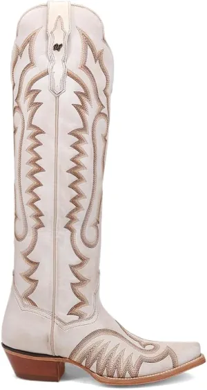 Dan Post Boots Womens Josie Embroidered Snip Toe Zippered Casual Boots Mid Calf Low Heel 1-2" - White