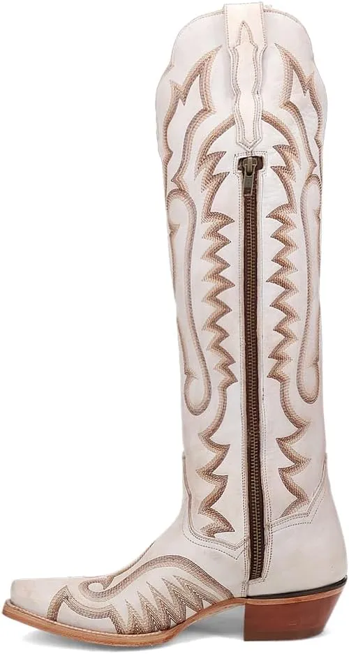Dan Post Boots Womens Josie Embroidered Snip Toe Zippered Casual Boots Mid Calf Low Heel 1-2" - White