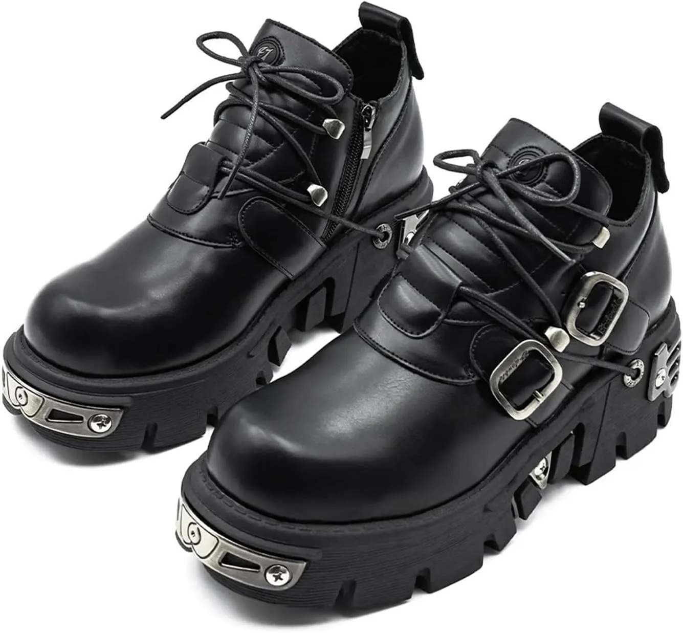 Dark Punk Style Woman Gothic Flame Carved Rock Boots Leather Shoes Metal Niche Low Top Platform Shoes