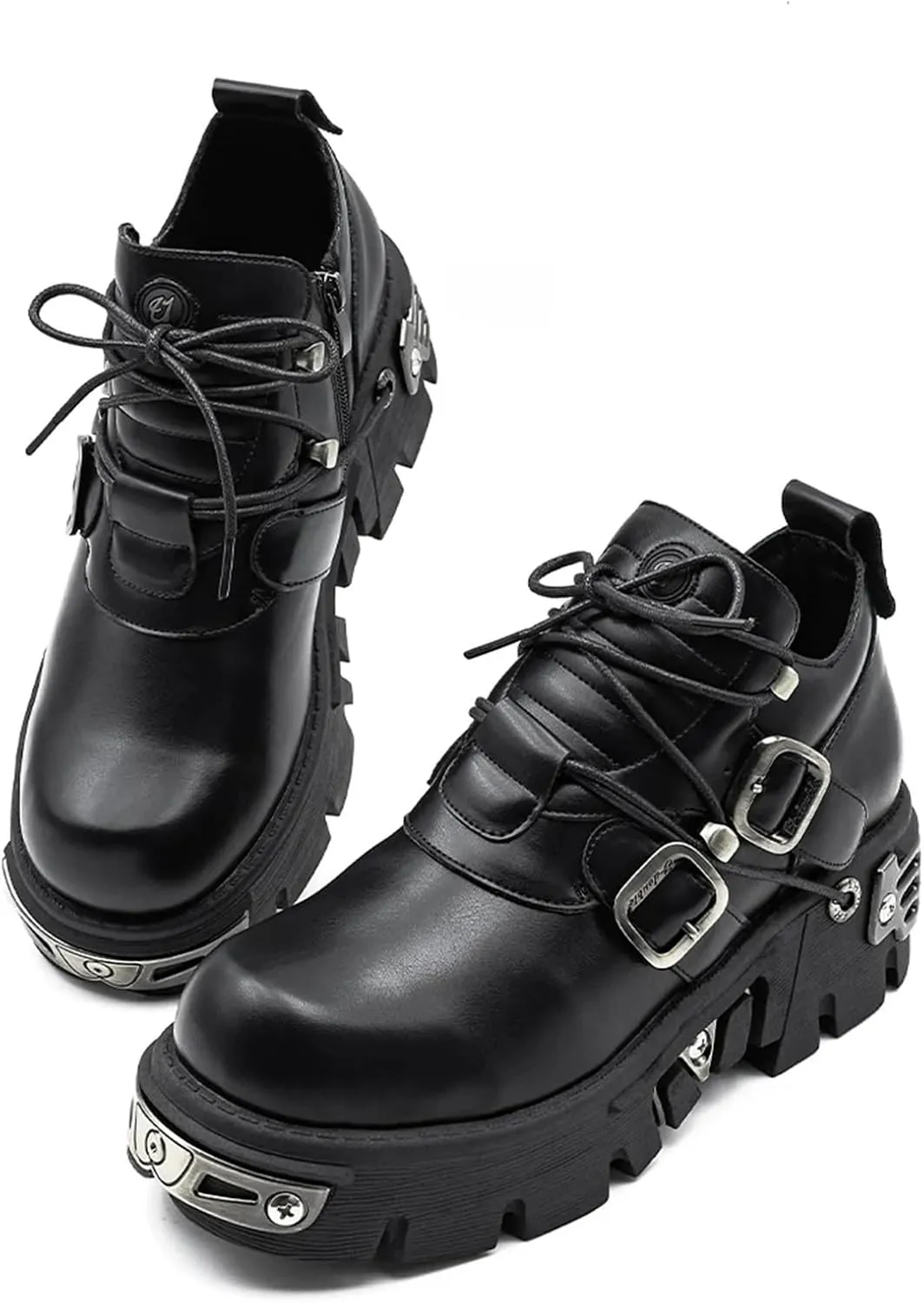 Dark Punk Style Woman Gothic Flame Carved Rock Boots Leather Shoes Metal Niche Low Top Platform Shoes