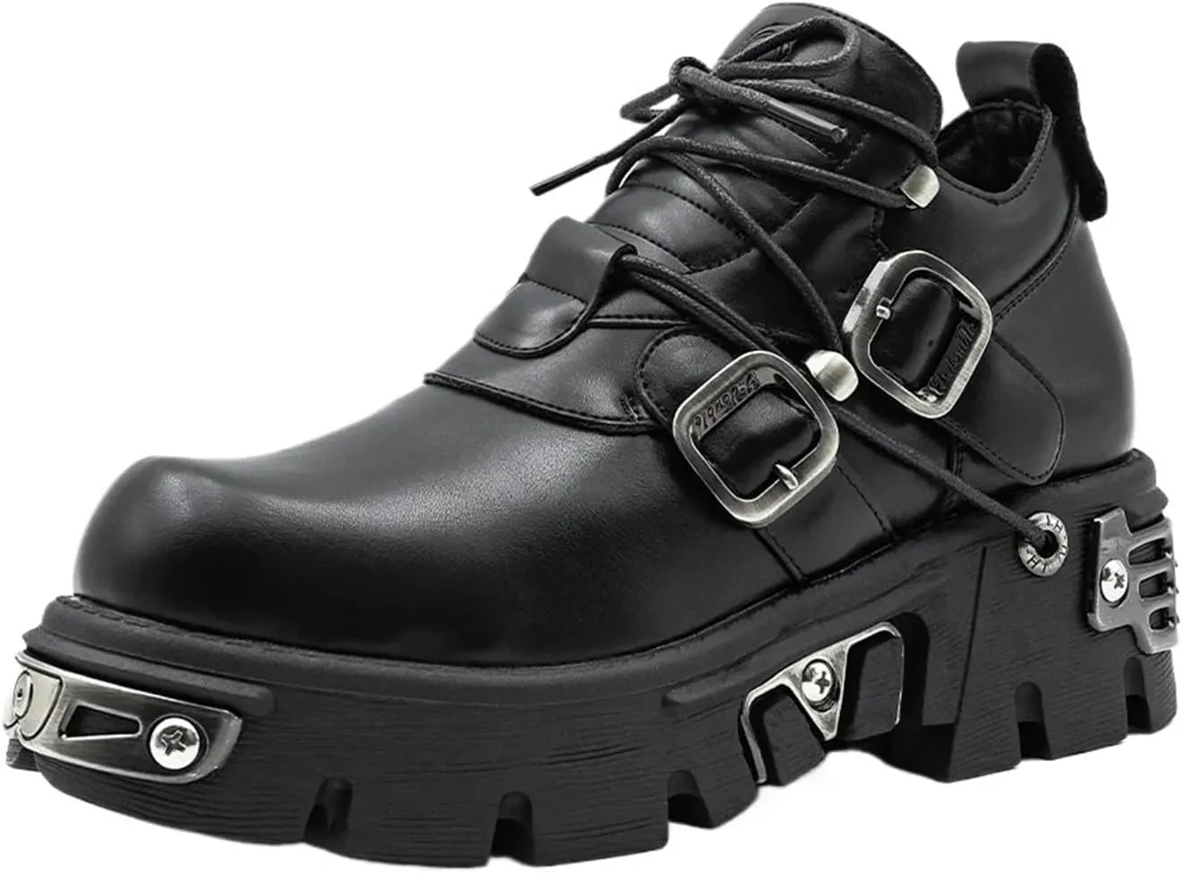 Dark Punk Style Woman Gothic Flame Carved Rock Boots Leather Shoes Metal Niche Low Top Platform Shoes