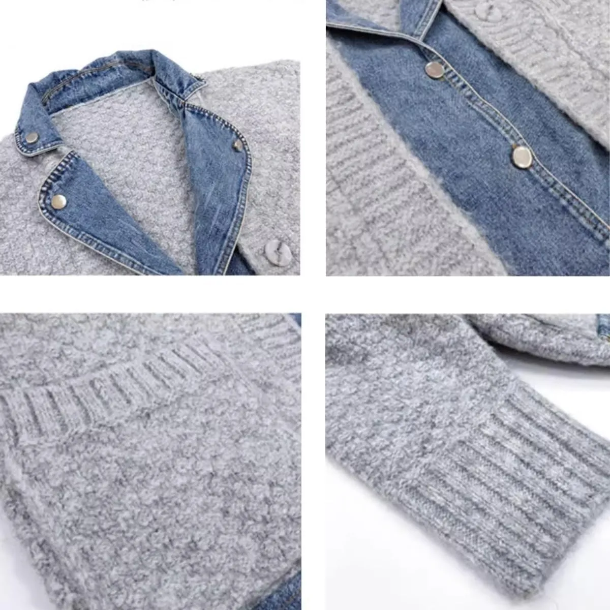 Dearlassie Denim Cardigan,Women Loose Jean Sweater with Pockets,Fall Causal Patchwork Button Down Knit Jacket Outerwear