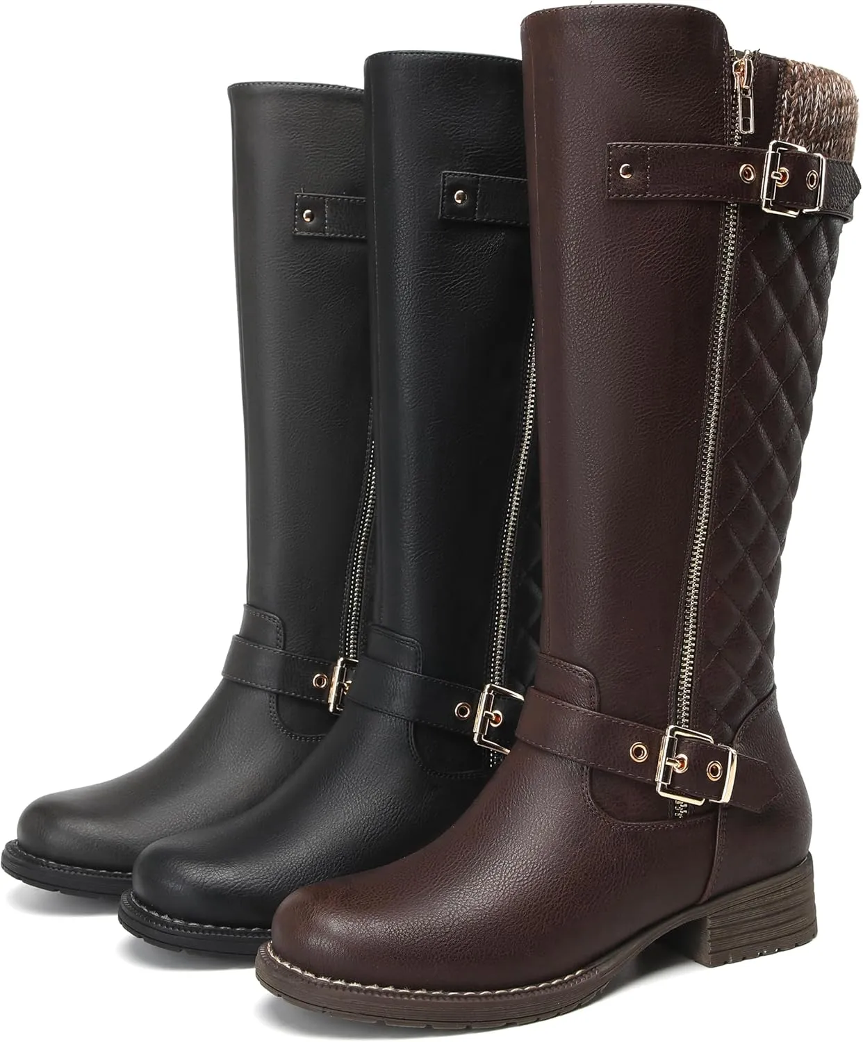DECARSDZ Women's Knee-High Boots Fashion Riding Booite Metal Buckle Calf Boot
