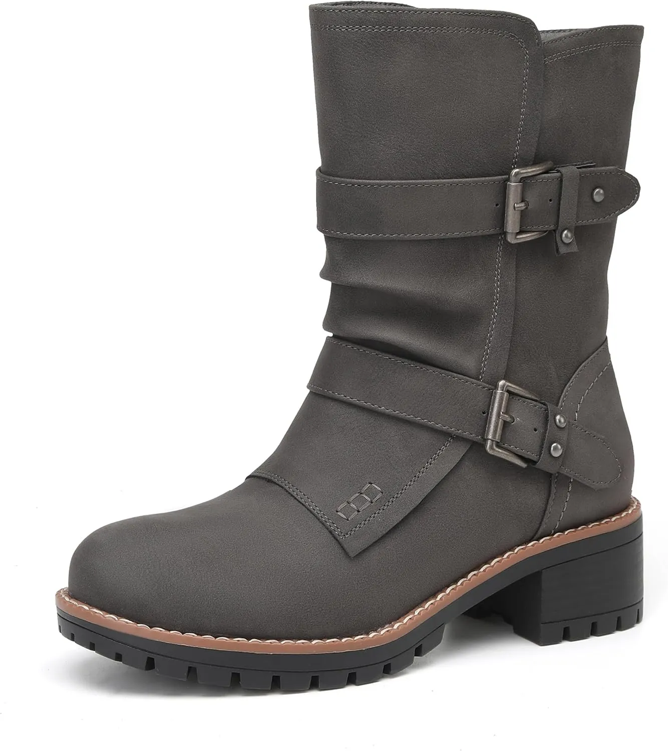 DECARSDZ Women's Motorcycle Boots Mid Calf PU Leather Biker Boots - Stylish Women's Black Brown Riding Boots for Motorcycle, Combat, and Festival