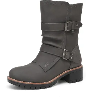 DECARSDZ Women's Motorcycle Boots Mid Calf PU Leather Biker Boots - Stylish Women's Black Brown Riding Boots for Motorcycle, Combat, and Festival