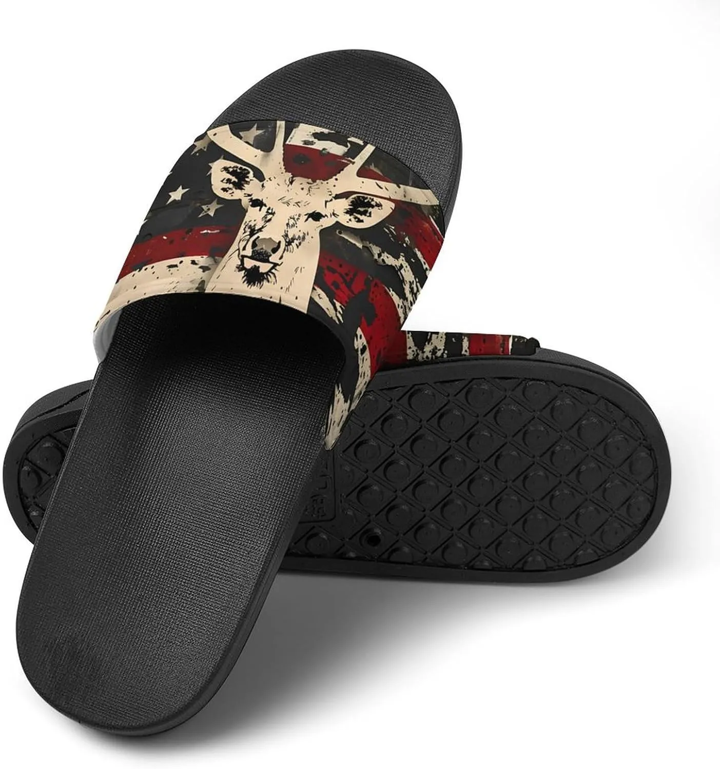 Deer Hunting American Camouflage U.S. Flag House Sandals Non Slip Slippers Quick Drying Bathroom Shower Shoes for Women Men