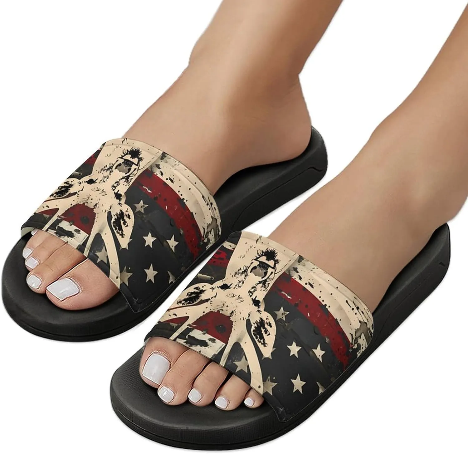 Deer Hunting American Camouflage U.S. Flag House Sandals Non Slip Slippers Quick Drying Bathroom Shower Shoes for Women Men