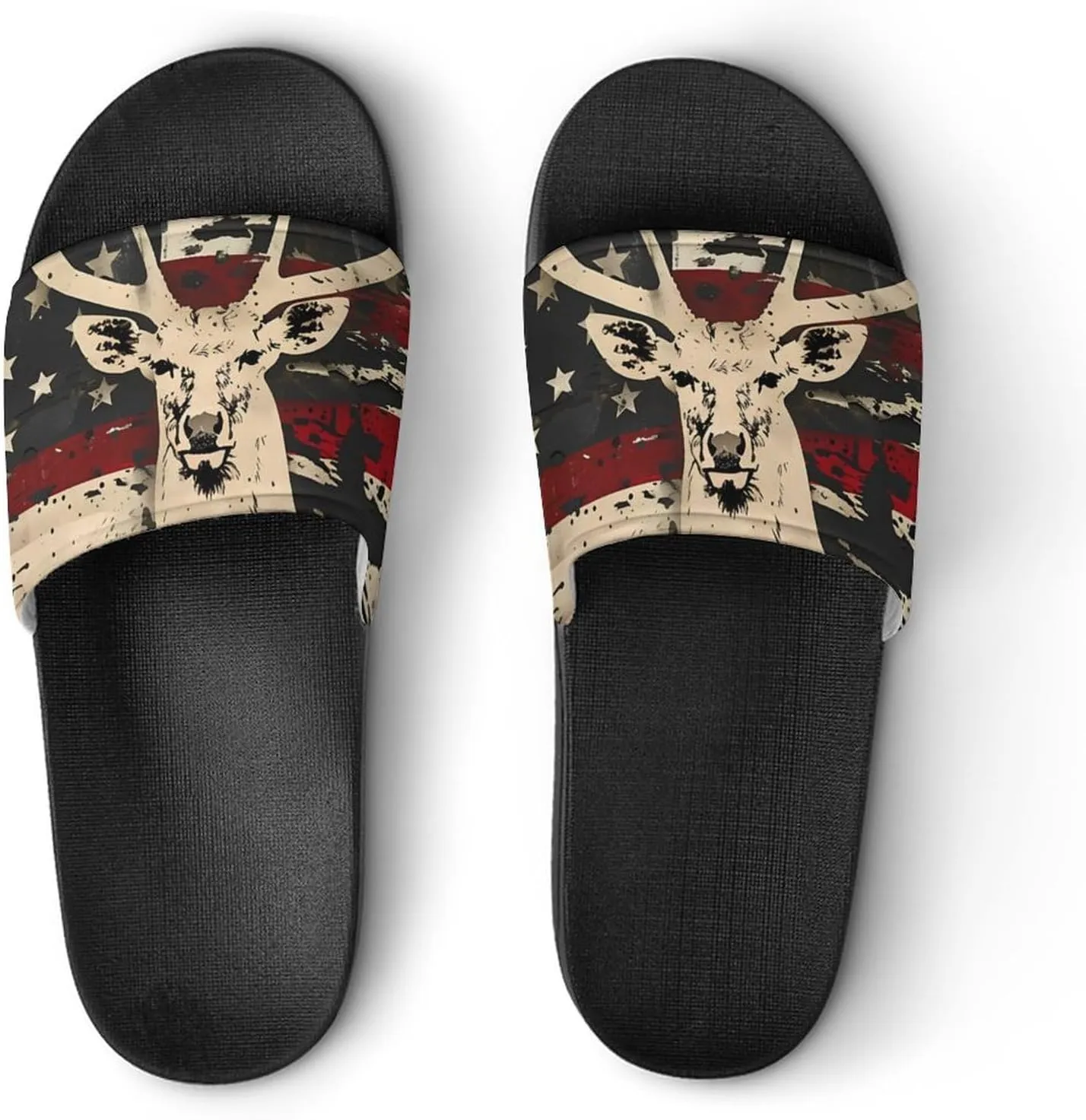 Deer Hunting American Camouflage U.S. Flag House Sandals Non Slip Slippers Quick Drying Bathroom Shower Shoes for Women Men