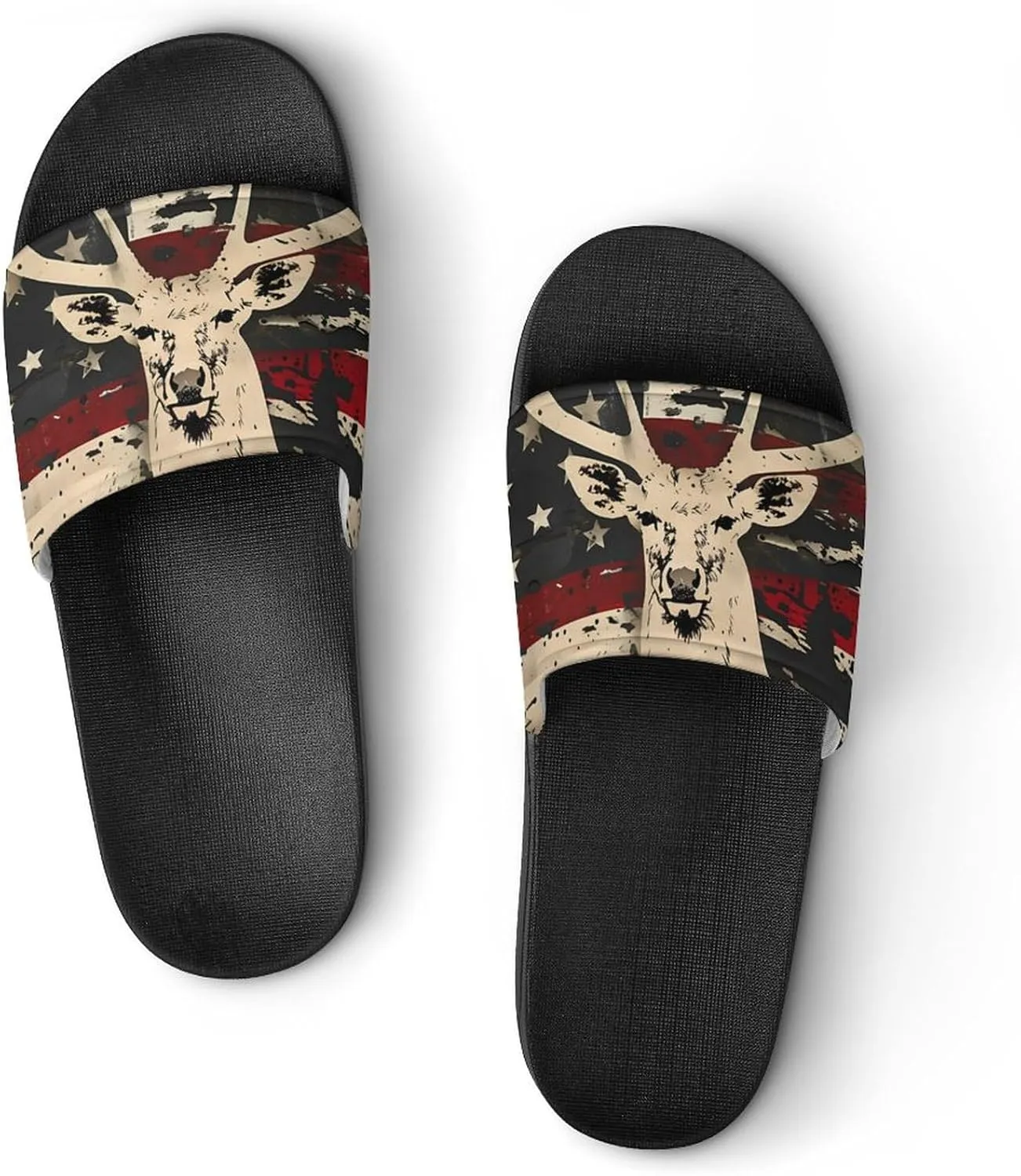Deer Hunting American Camouflage U.S. Flag House Sandals Non Slip Slippers Quick Drying Bathroom Shower Shoes for Women Men