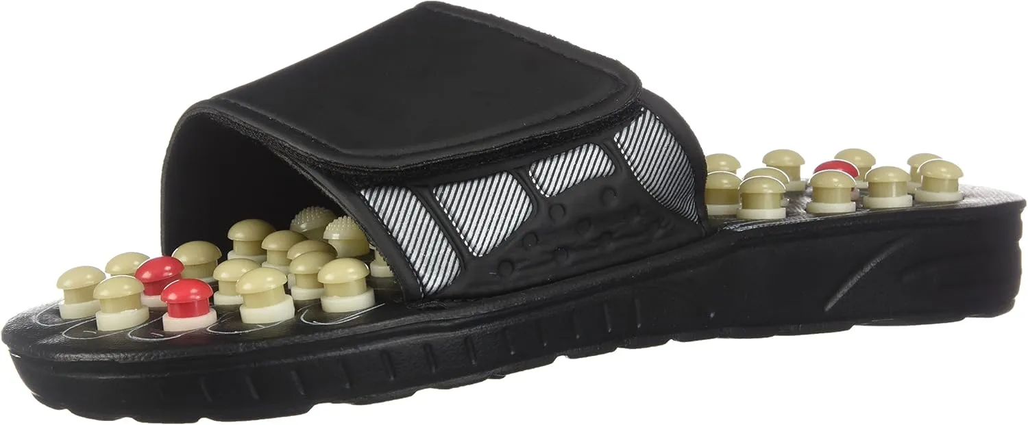 Deluxe Comfort Men's Slip-On Smart Step Reflexology Sandals, Size 11-12 - Rejuvenates Sore Feet - Orthopedic Foot Therapy - Athlete Recovery Footware - Foot Massager Sandals, Black/Grey, Large