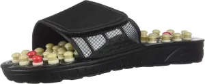 Deluxe Comfort Men's Slip-On Smart Step Reflexology Sandals, Size 11-12 - Rejuvenates Sore Feet - Orthopedic Foot Therapy - Athlete Recovery Footware - Foot Massager Sandals, Black/Grey, Large