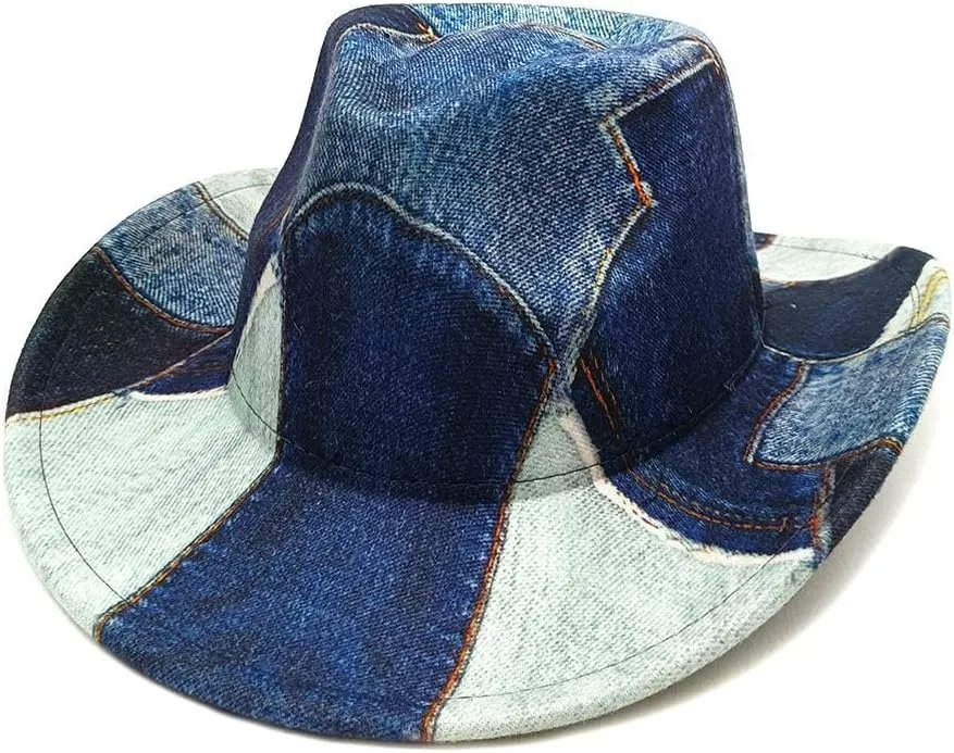 Denim Cowboy Hat for Women Western Cowgirl Hats Women Blue Felt Wide Brim Cosplay Cowboy Hat