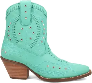 Dingo Womens Precious Embroidered Studded Snip Toe Casual Boots Ankle Mid Heel 2-3" - Off White