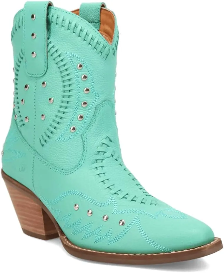 Dingo Womens Precious Embroidered Studded Snip Toe Casual Boots Ankle Mid Heel 2-3" - Off White