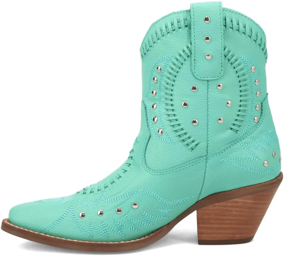 Dingo Womens Precious Embroidered Studded Snip Toe Casual Boots Ankle Mid Heel 2-3" - Off White