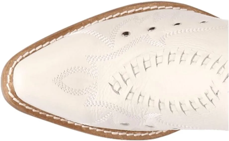 Dingo Womens Precious Embroidered Studded Snip Toe Casual Boots Ankle Mid Heel 2-3" - Off White