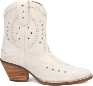 Dingo Womens Precious Embroidered Studded Snip Toe Casual Boots Ankle Mid Heel 2-3" - Off White