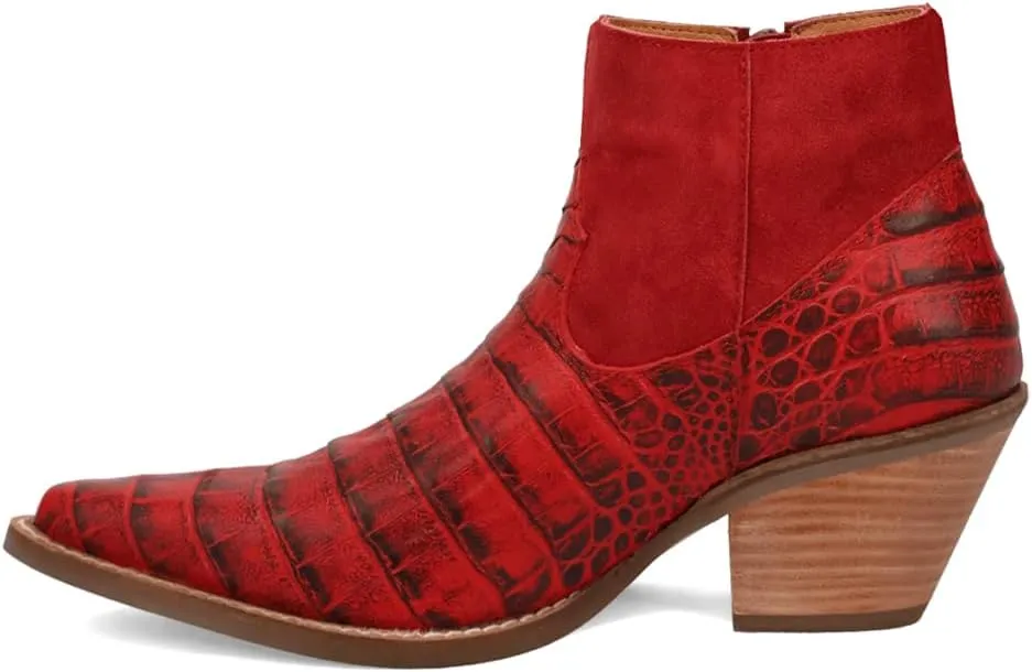 Dingo Womens Ricki Croc Animal Print Snip Toe Casual Boots Ankle Mid Heel 2-3" - Black